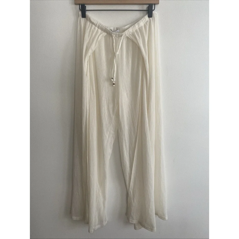 EUC Robin Piccone Side Split Swim Coverup Pants Ivory Sz Small‎ Gauzy Wide Leg